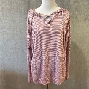 Coastal Relaxed lightweight Soft Knit Pullover w Hood and Kangaroo Pocket Sz M